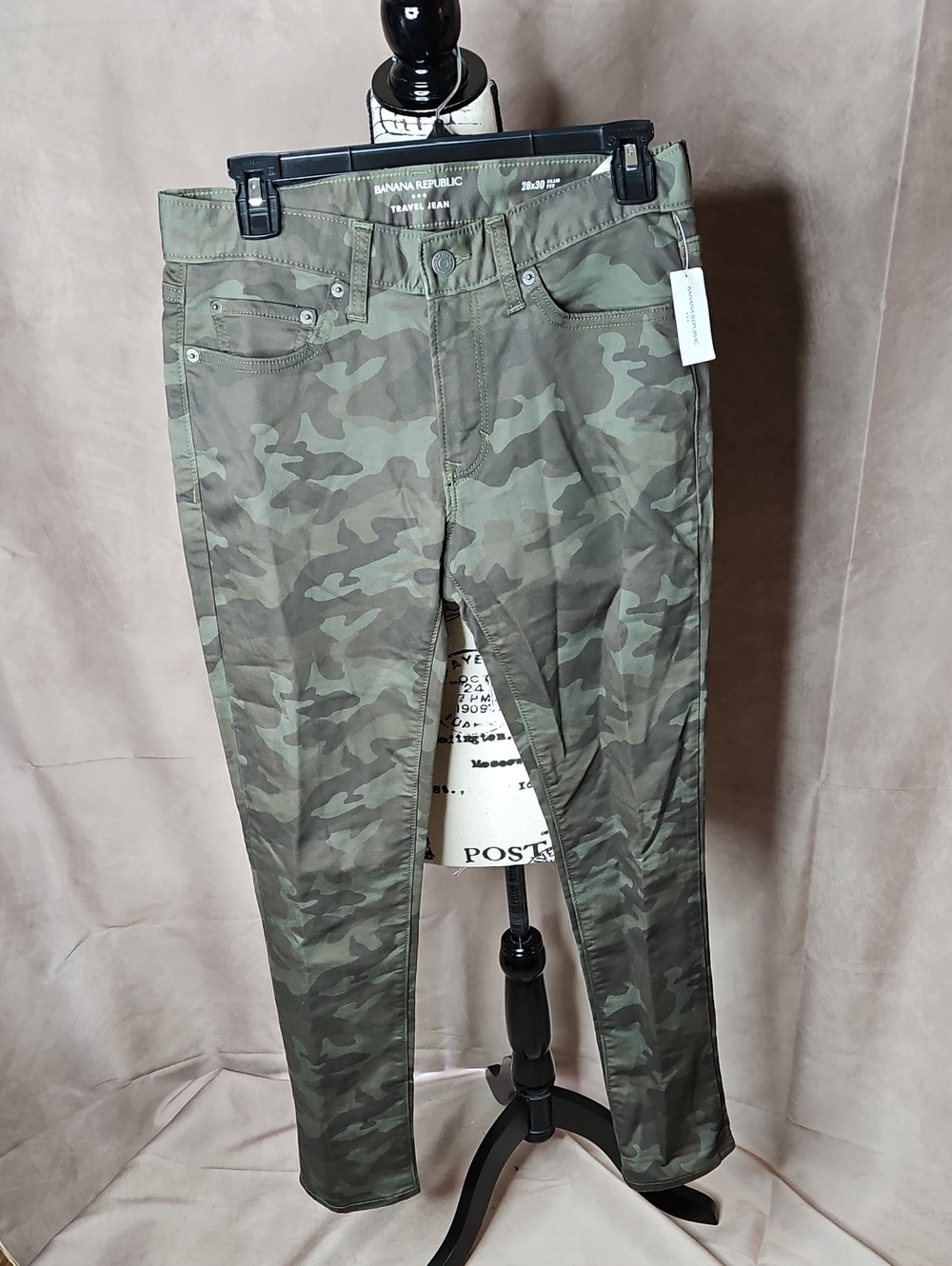 Banana Republic Factory Olive Green Camo Travel Jeans 28x30 Slim New with tags